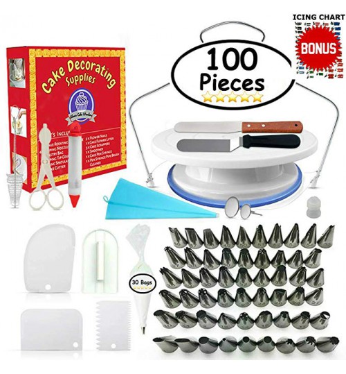 Cake Decorating Supplies - (100 PCS SPECIAL CAKE DECORATING KIT) With 55 PCS Numbered Icing Tips, Cake Rotating Turntable and More Accessories! Create AMAZING Cakes With This Complete Cake Set